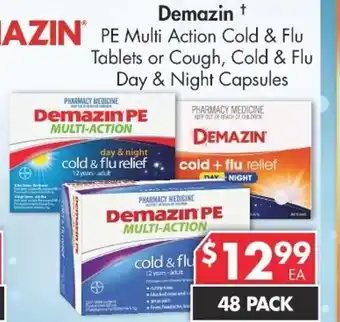 Pharmacy4Less Demazin PE Multi Action Cold & Flu Tablets or Cough, Cold & Flu Day & Night Capsules offer