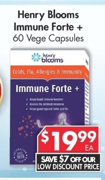 Pharmacy4Less henry Blooms Immune Forte + 60 Vege Capsules offer