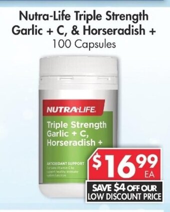 Pharmacy4Less Nutra-Life Triple Strength Garlic + C, & Horseradish + 100 Capsules offer