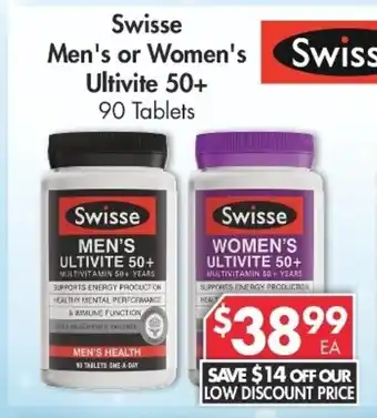 Pharmacy4Less Swisse Men's or Women's Ultivite 50+ 90 Tablets offer