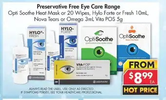 Preservative Free Eye Care Range - Opti Soothe Heat Mask or 20 Wipes, Hylo Forte or Fresh 10mL, Nova Tears or Omega 3mL Vita
