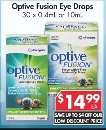 Pharmacy4Less Optive Fusion Eye Drops 30 x 0.4mL or 10mL offer