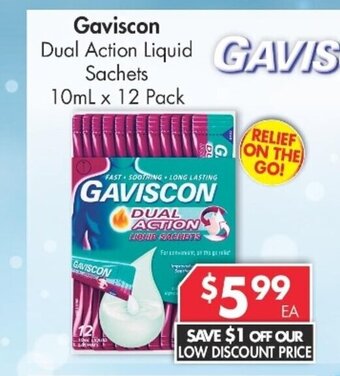 Pharmacy4Less Gaviscon Dual Action Liquid Sachets 10mL x 12 Pack offer