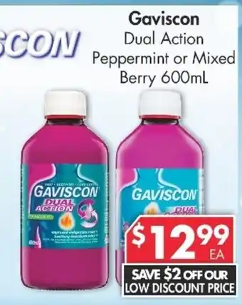 Gaviscon Dual Action Peppermint or Mixed Berry 600mL