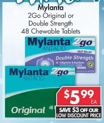 Pharmacy4Less Mylanta 2Go Original or Double Strength 48 Chewable Tablets offer
