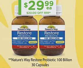 Chemist Warehouse **nature's Way Restore Probiotic 100 Billion 30 Capsules offer