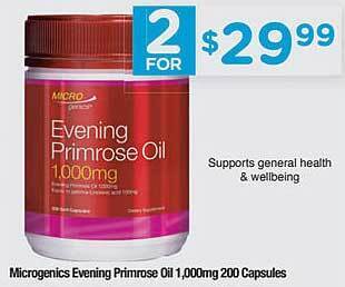Chemist Warehouse Microgenics Evening Primrose Oil 1.000mg 200 Capsules offer
