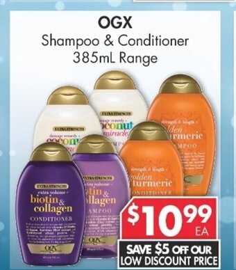 Pharmacy4Less OGX Shampoo & Conditioner 385mL Range offer