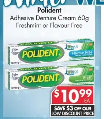 Pharmacy4Less Polident Adhesive Denture Cream 60g Freshmint or Flavour Free offer