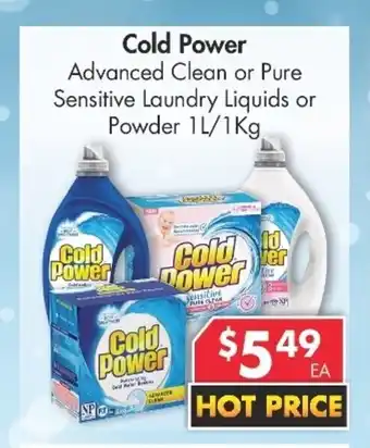 Pharmacy4Less Cold Power Advanced Clean or Pure Sensitive Laundry Liquids or Powder 1L/1kg offer