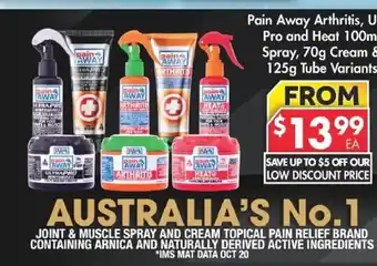 Pharmacy4Less Pain Away Arthritis, Ultra Pro and Heat 100mL Spray, 70g Cream & 125g Tube Variants offer
