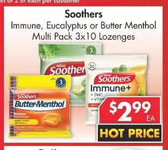 Pharmacy4Less Soothers Immune, Eucalyptus or Butter Menthol Multi Pack 3x10 Lozenges offer