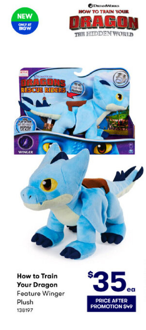 BIG W How to Train Your Dragon Feature Winger Plush offer