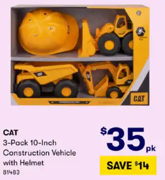 BIG W at 3-Pack 10-Inch Construction Vehicle with Helmet offer