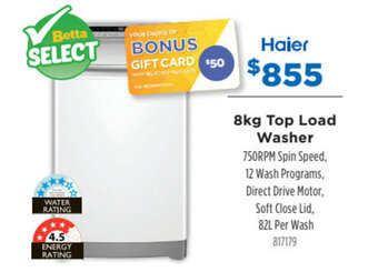 Betta HAIER 8kg top load washer offer