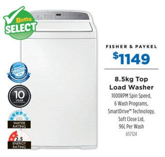 Betta FISHER & PAYKEL 8.5kg top load washer offer