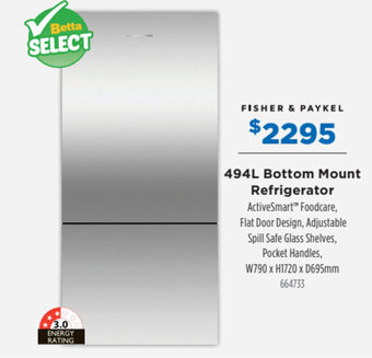 FISHER & PAYKEL 494L bottom mount refrigerator