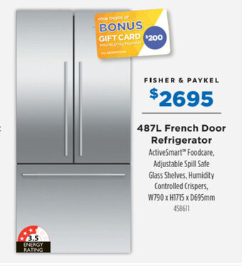 Betta FISHER & PAYKEL 487L french door refrigerator offer