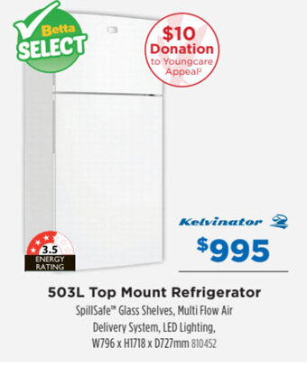KELVINATOR 503L top mount refrigerator