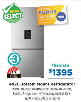 Betta HISENSE 482L bottom mount refrigerator offer