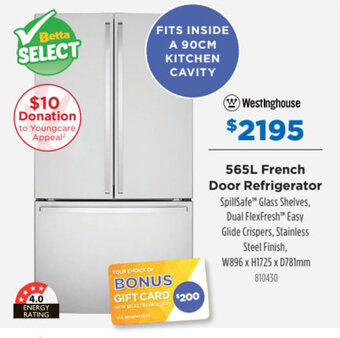 Betta WESTINGHOUSE 565L french door refrigerator offer