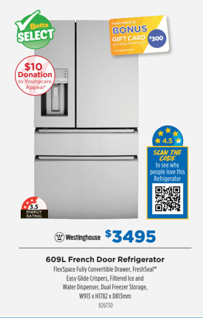 WESTINGHOUSE 609L french door refrigerator offer at Betta