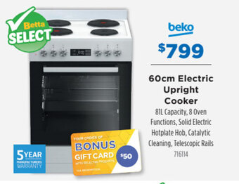 Betta BEKO 60cm electric upright cooker offer