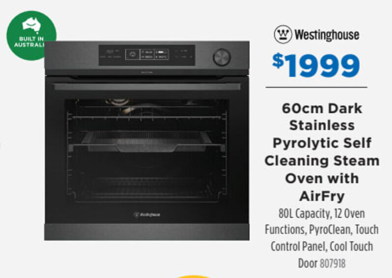 WESTINGHOUSE 60cm dark stainless pyrolytic self cleaning steam oven