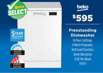 Betta BEKO freestanding dishwasher offer