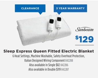 SUNBEAM sleep express queen fitted electric blanket