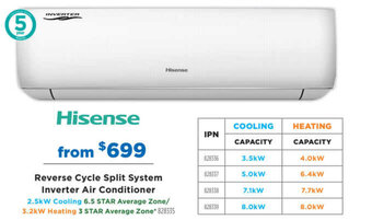Betta HISENSE reverse cycle split system inverter air conditioner offer