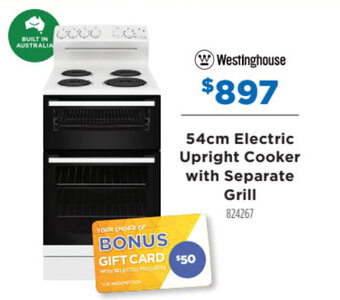 Betta WESTINGHOUSE 54cm electric upright cooker with separate grill offer