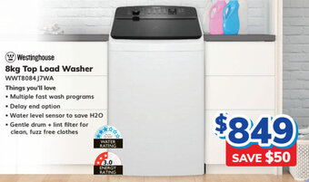Bi-Rite WESTINGHOUSE 8kg top load washer offer
