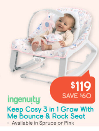 Baby Bunting Ingenuity Keep Cosy 3 in 1 Grow With Me Bounce & Rock Seat offer