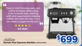 Bi-Rite SUNBEAM barista plus espresso machine offer
