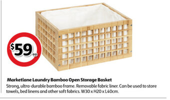 Coles Marketlane Laundry Bamboo Open Storage Basket offer