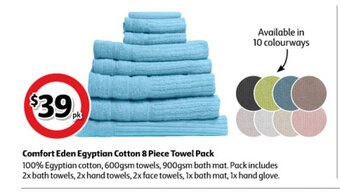 Coles Comfort Eden Egyptian Cotton 8 Piece Towel Pack offer