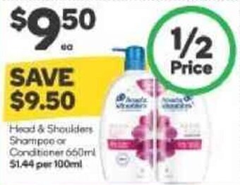 Woolworths HEAD & SHOULDERS shampoo or conditioner 660ml offer