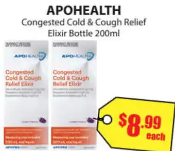 Chemist Discount Centre Apohealth Congested Cold & Cough Relief Elixir Bottle 200ml offer