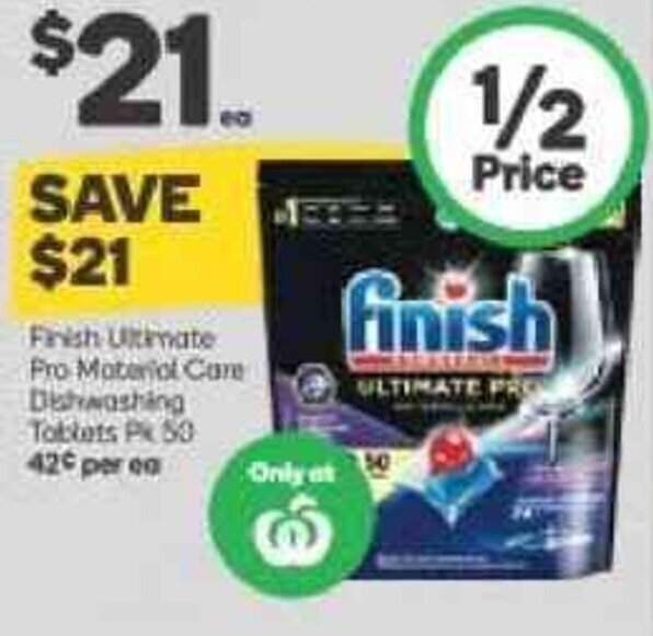 FINISH ultimate pro material care dishwashing tablets pk 50 offer at
