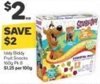 Woolworths IDDY biddy fruit snacks 160g pk 8 offer