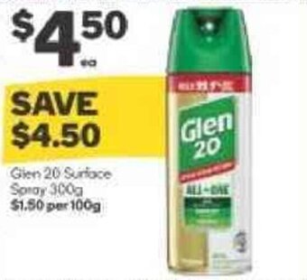 Woolworths GLEN 20 surface spray 300g offer