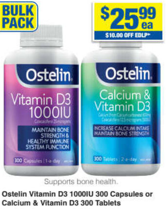 My Chemist Ostelin Vitamin D3 1000IU 300 Capsules or Calcium & Vitamin D3 300 Tablets offer