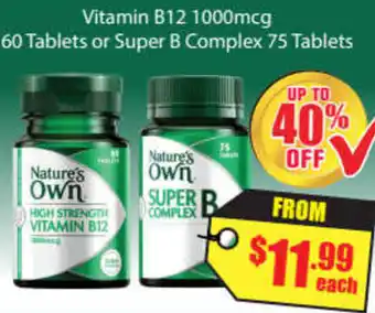 Chemist Discount Centre Vitamin B12 1000mcg 60 Tablets or Super B Complex 75 Tablets offer