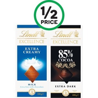 Woolworths Lindt Excellence or Lindor Blocks 80-100g offer
