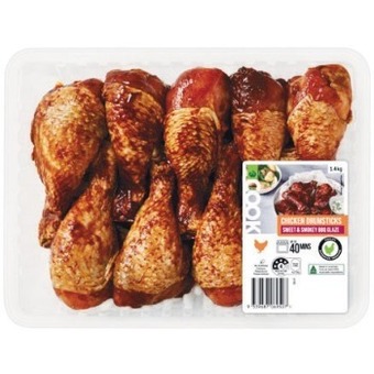 Woolworths Woolworths COOK Chicken Drumsticks with Sweet & Smokey BBQ Glaze 1.4kg with RSPCA Approved Chicken – From the Meat Dept offer
