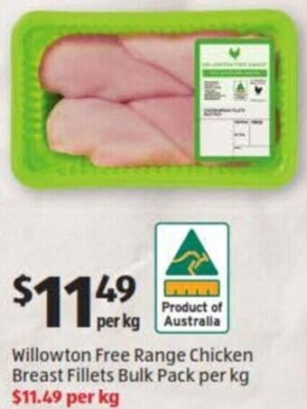 Willowton Free Range Chicken Breast Fillets Bulk Pack Per kg