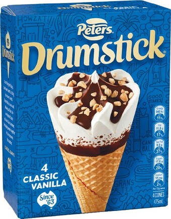 Woolworths Peters Drumsticks 475-490ml Pk 4/6 – Excludes Plant Based – From the Freezer offer