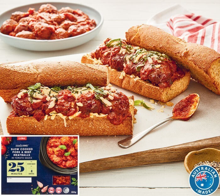 Coles Made Easy Slow Cooked Pork & Beef Meatballs in Tomato Sauce 800g