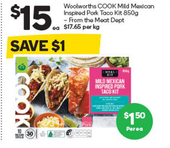 Woolworths Woolworths Cook Mild Mexican Inspired Pork Taco Kit 850g offer